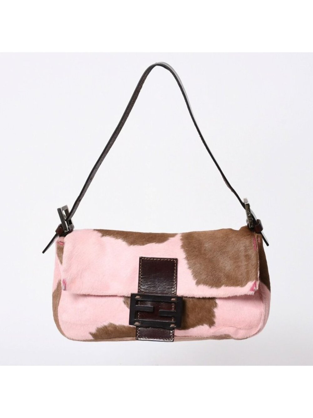 Fendi Mamma Baguette Bag Calf Hair Pink Brown